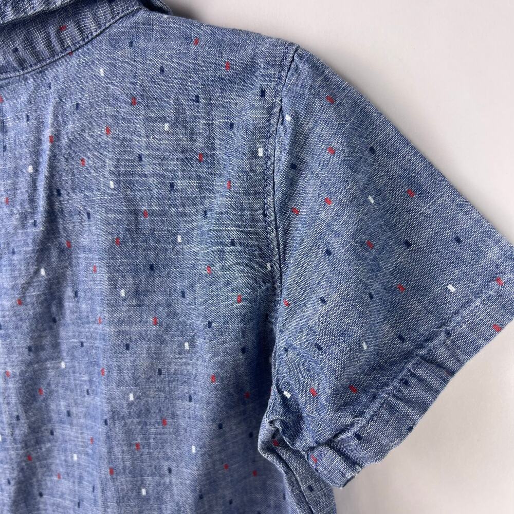 Old Navy, Short Sleeve Chambray Shirt, Blue, 100% Cotton, Button-Up Polka Dot - Picture 8 of 11
